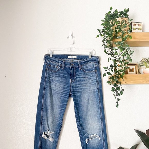 🦋 ABERCROMBIE & FITCH Distressed Denim Jeans Dark Wash Ankle 27 Casual Crop - Picture 2 of 4